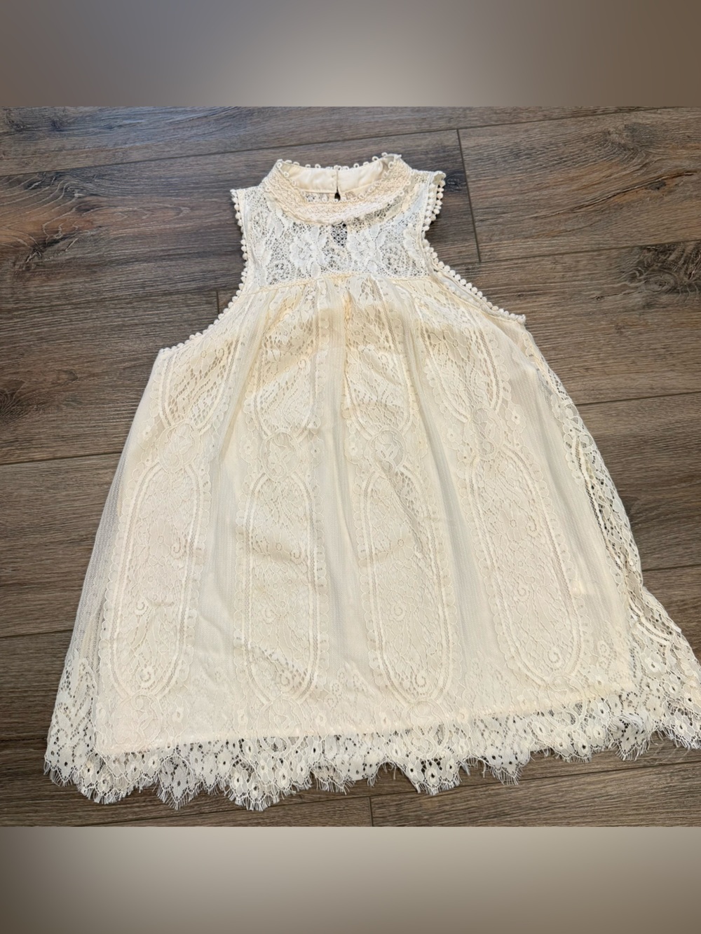 Altar’d State Ivory Bohemian Lace High Neck Crochet Mini Tank Top